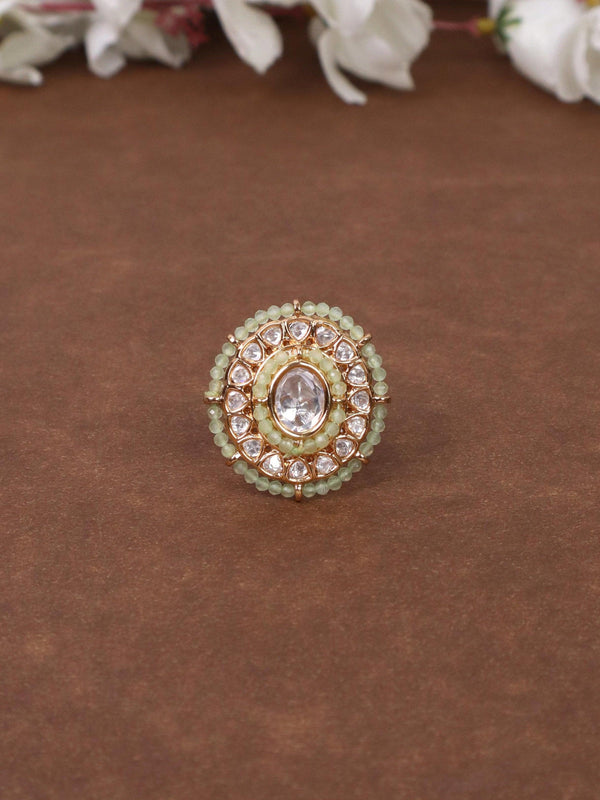 Mint Beaded Kundan Polki Ring