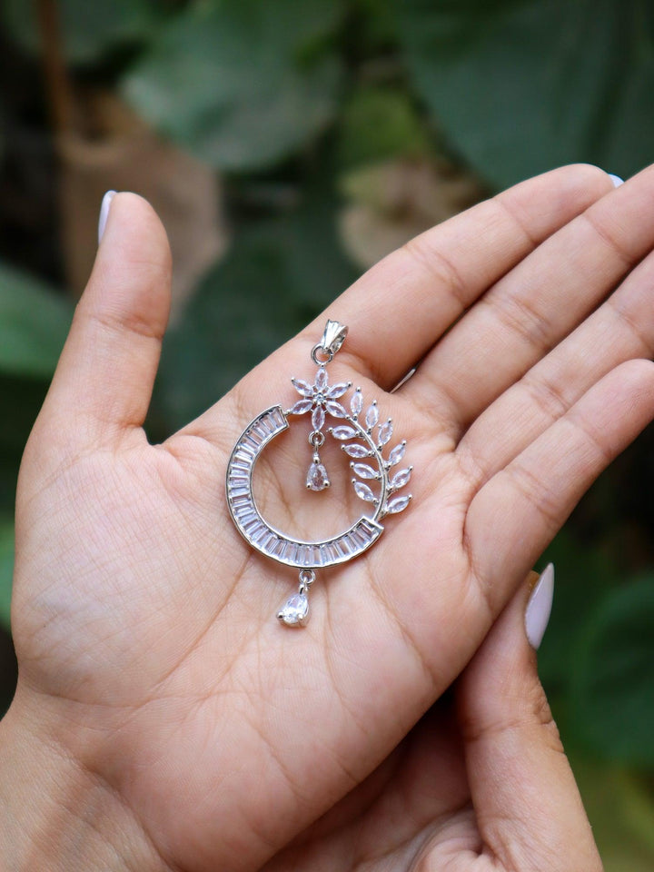 A closeup image of Allure Leaf Diamond Pendant Set by Live Some India 