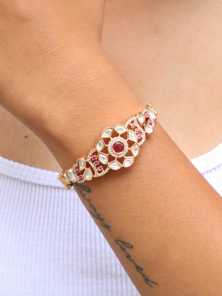 A closeup image of Blush Kundan Polki Bracelet -3 by Live Some India 