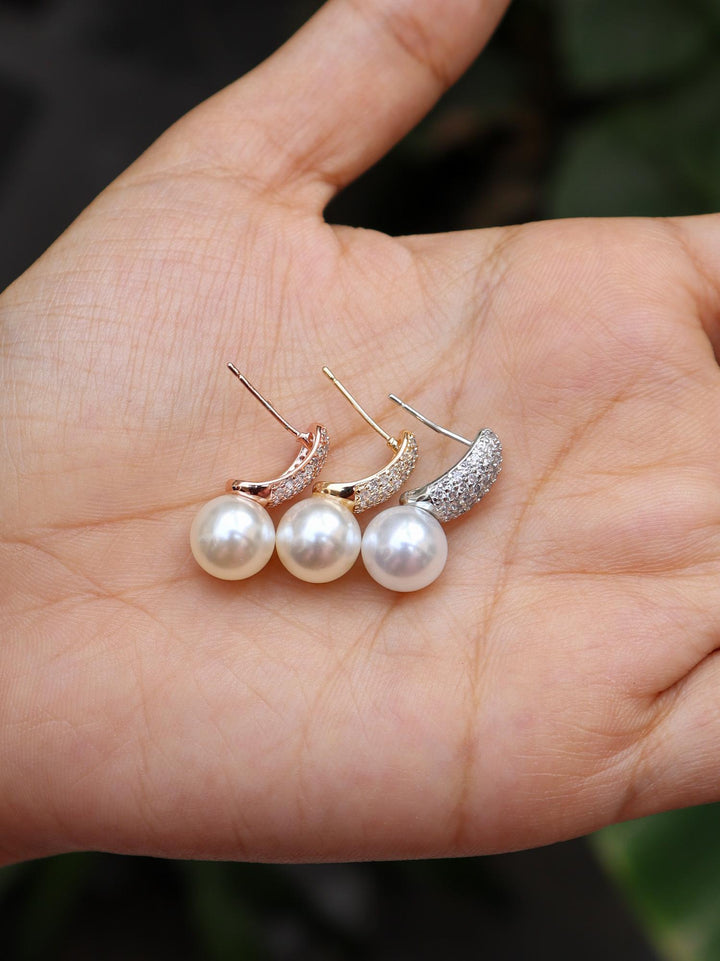 A closeup image of Dainty Pearl Earrings -1 by Live Some India 