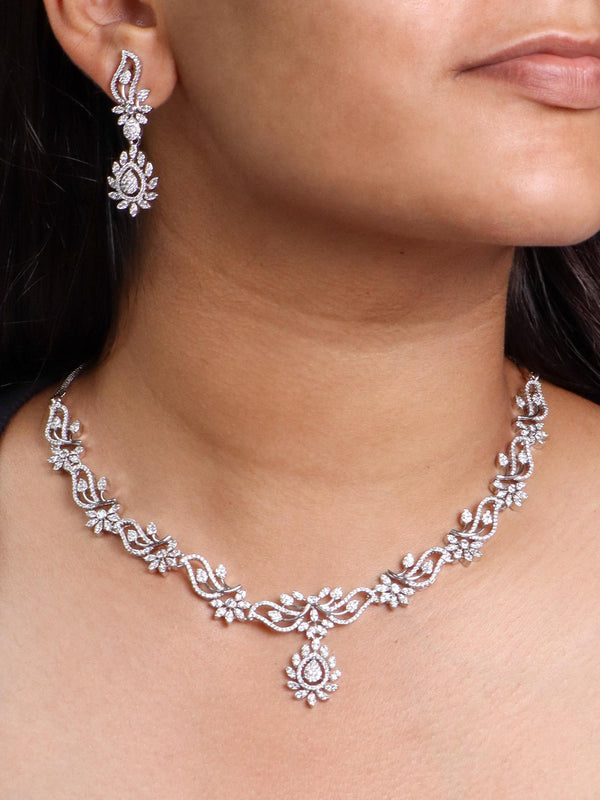 A closeup image of a girl wearing Daisy Diamond Necklace Set -3 by Live Some India 