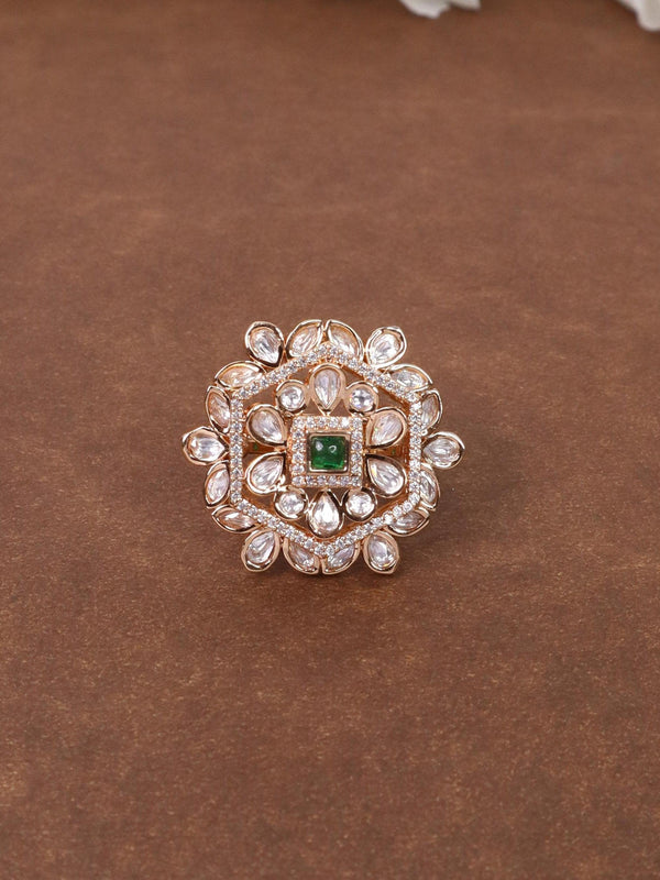 A closeup image of Damini Kundan Polki Ring  by Live Some India 