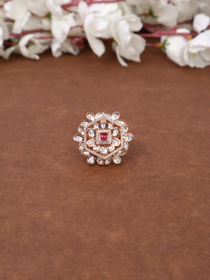 A closeup image of Damini Kundan Polki Ring -3 by Live Some India 