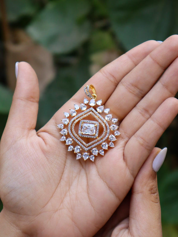 A closeup image of Dazzling Diamond Pendant Set by Live Some India 