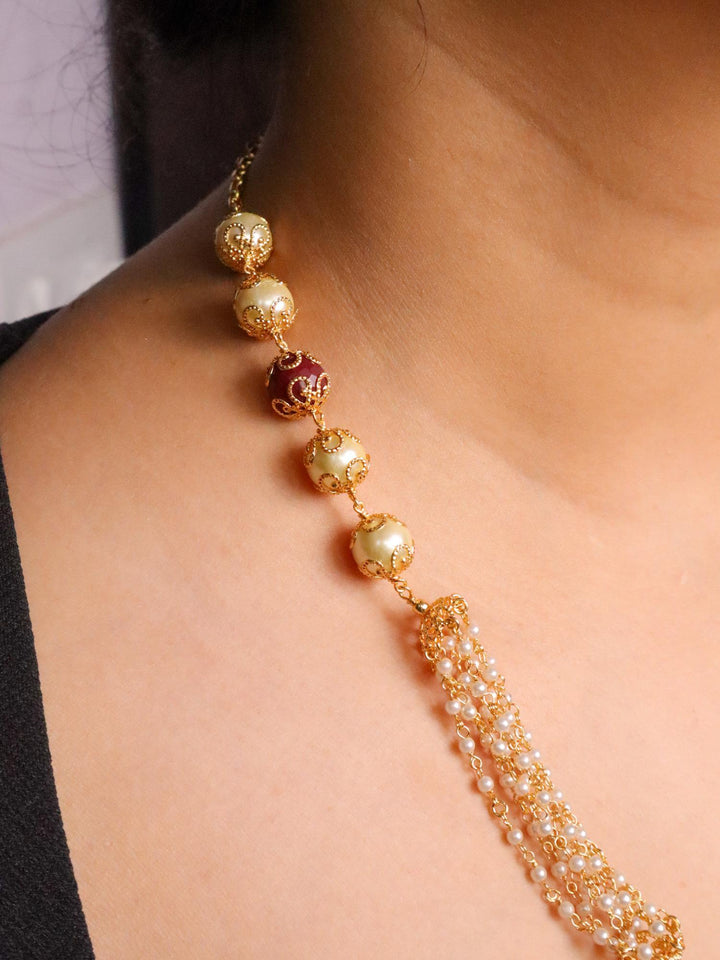 Close up image of Designer Peal Beaded Necklace Mala by Live Some India