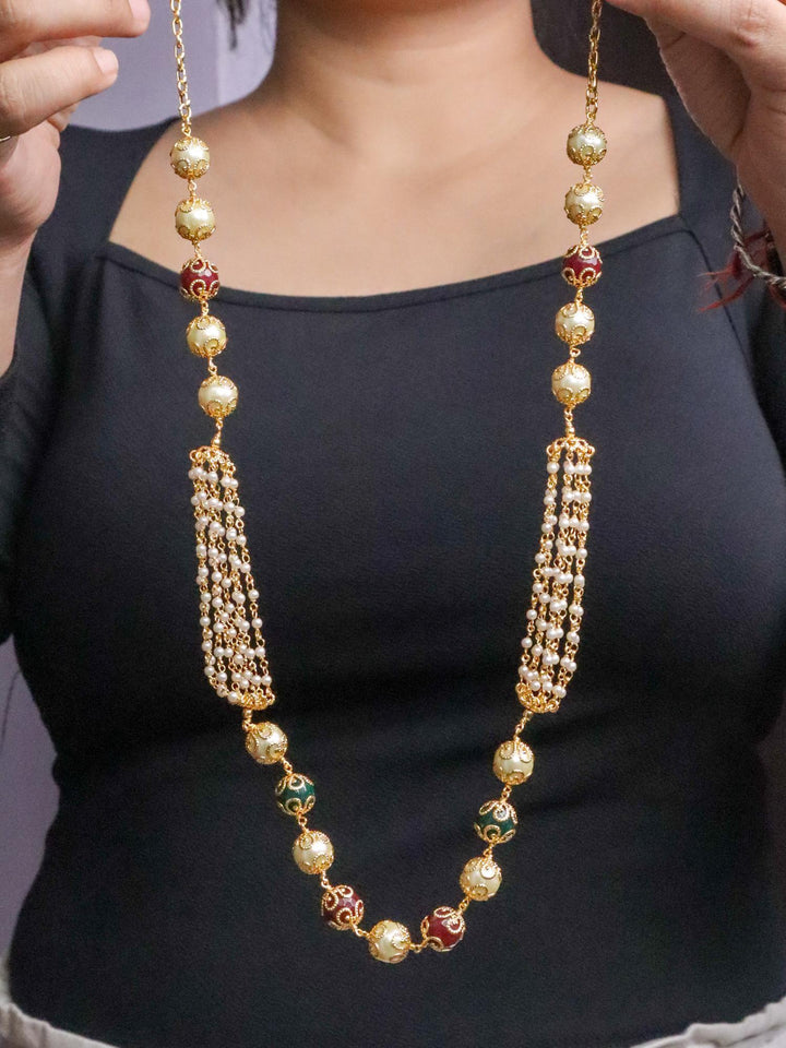 Girl holding Designer Peal Beaded Necklace Mala by Live Some India