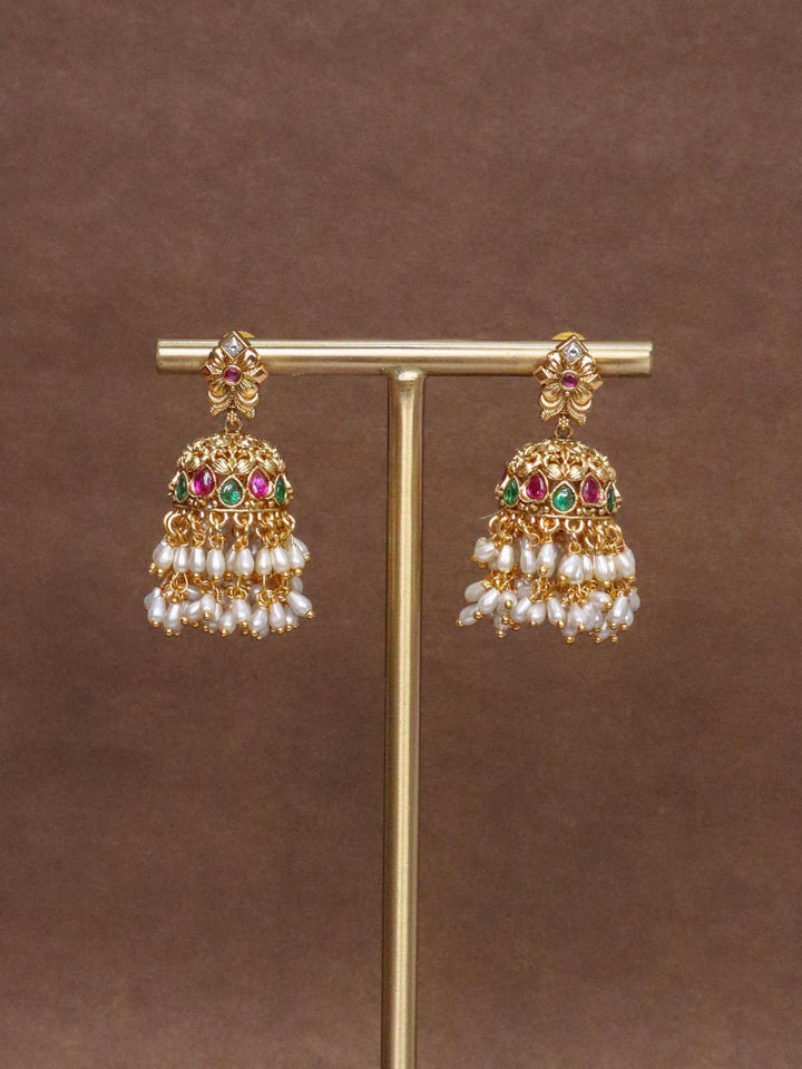 Only earrings of Designer Temple Necklace Set with Pearl Drops by Live Some India