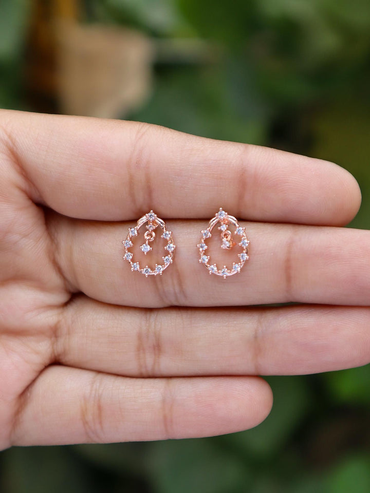 A closeup image of Droplets of Rose Gold Earrings -1 by Live Some India 