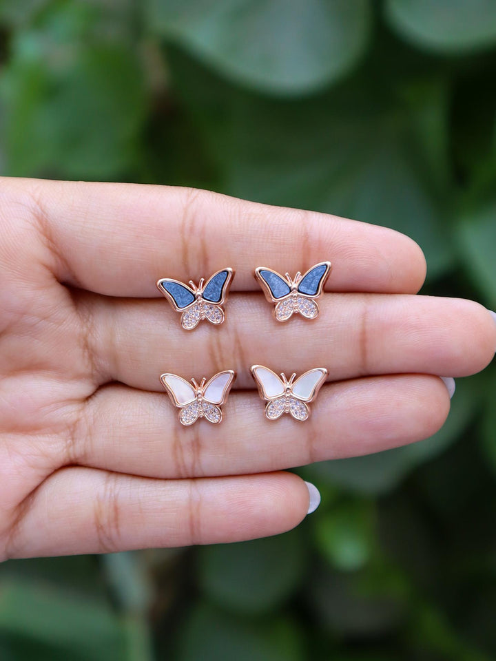 A closeup image of Dual Butterfly Rose Gold Earrings -1 by Live Some India 