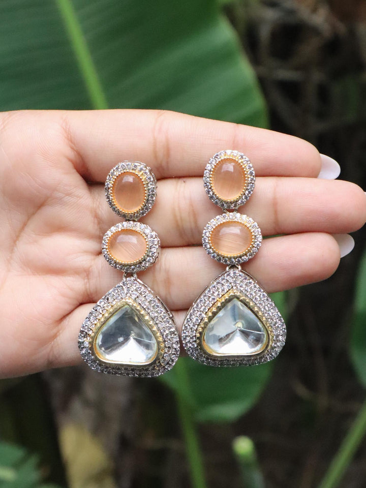 A closeup image of Dual Glam Polki Contemporary Earrings -3 by Live Some India 