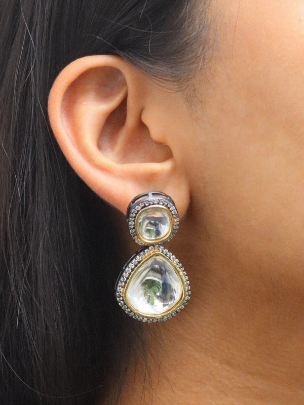 A closeup imaqge of a girl wearing Eclipse Polki Contemporary Earrings -1 by Live Some India 