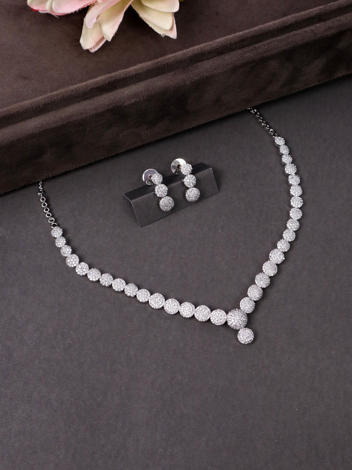 A closeup image of Elegant Diamond Necklace Set -2 by Live Some India on a black background 