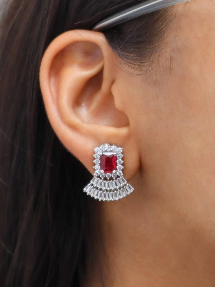 A closeup image of a girl wearing Elegant Stud Diamond Earrings -3 by Live Some India 