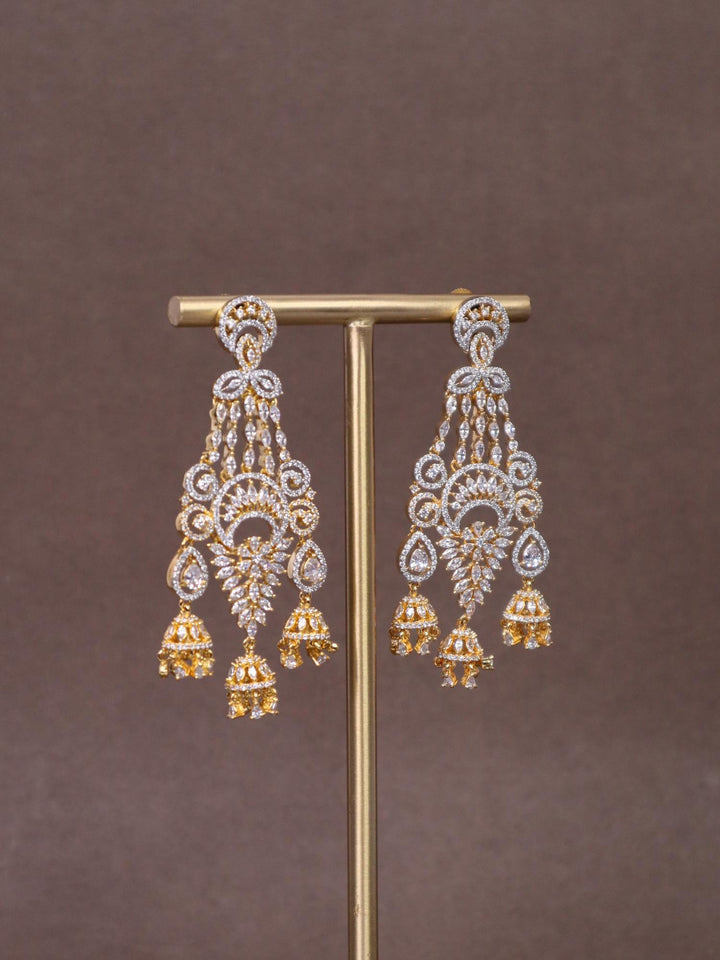 A closeup image of Elite Dangler Diamond Earrings by Live Some India 