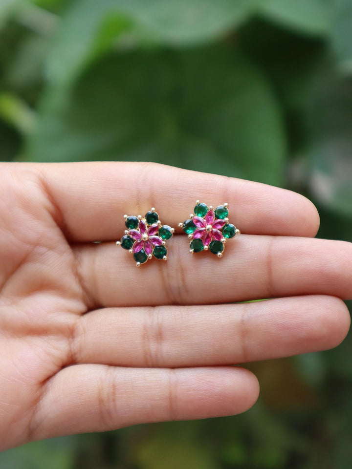 A closeup image of Emerald Floral Golden Earrings -1 by Live Some India 