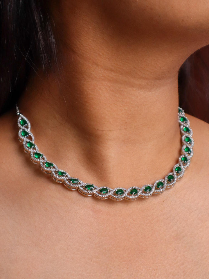 A closeup image of Emerald Knotted Diamond Necklace  by Live Some India 