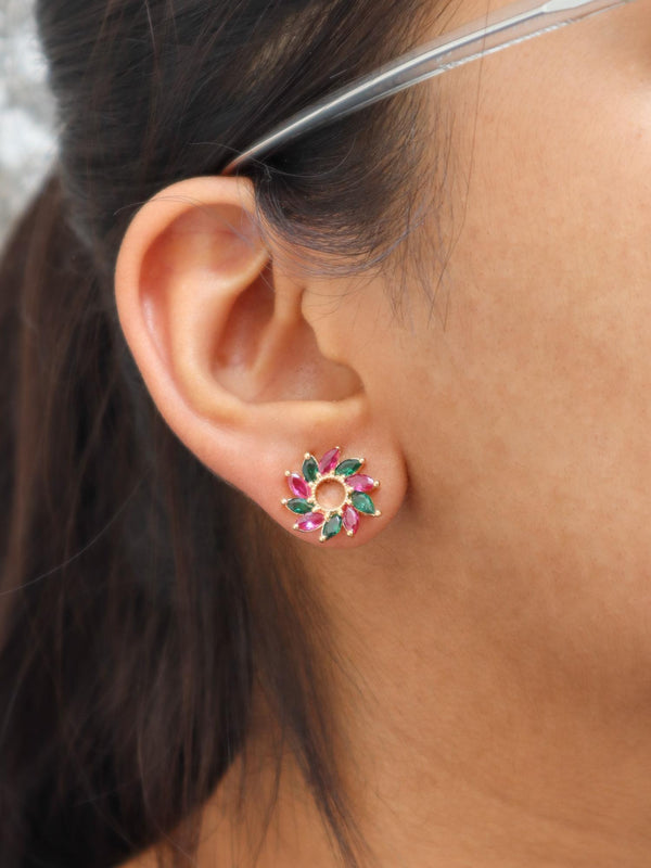 A closeup image of Emerald and Ruby Carnival Earrings by Live Some India 