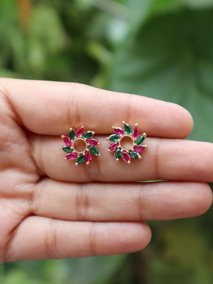 A closeup image of Emerald and Ruby Carnival Earrings -1 by Live Some India 