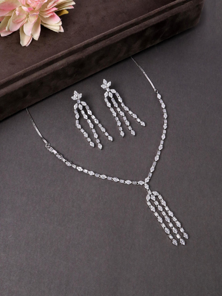 A closeup image of Ethereal Diamond Necklace Set by Live Some India 