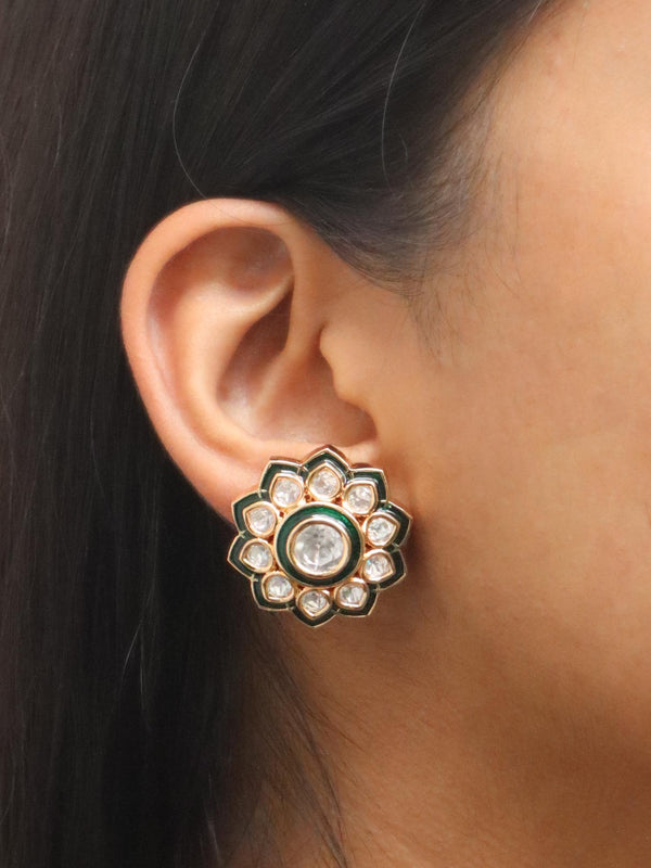 A closeup image of Falak Kundan Polki Stud Earrings -4 by Live Some India 