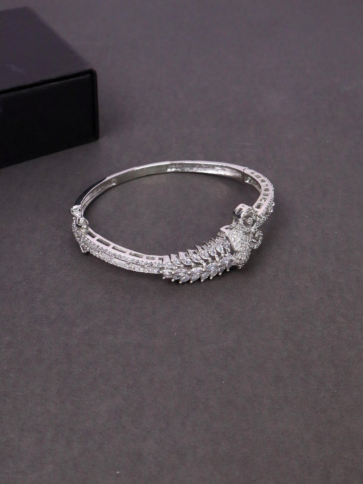 A closeup image of Feather Diamond Bracelet -1 by Live Some India on a black background 