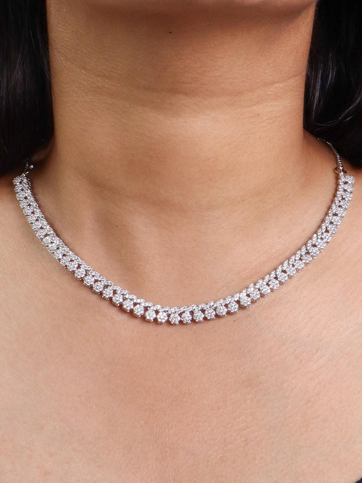 A closeup image of a girl wearing Floral Beads Diamond Necklace -4 by Live Some India 