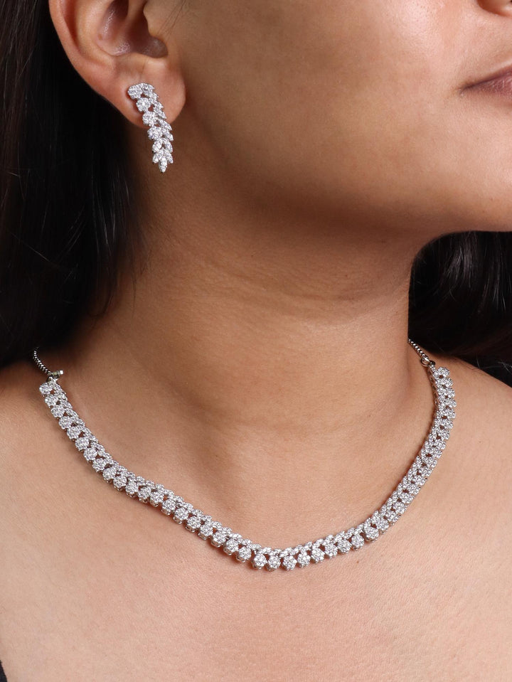 A closeup image of a girl wearing Floral Beads Diamond Necklace -5 by Live Some India 