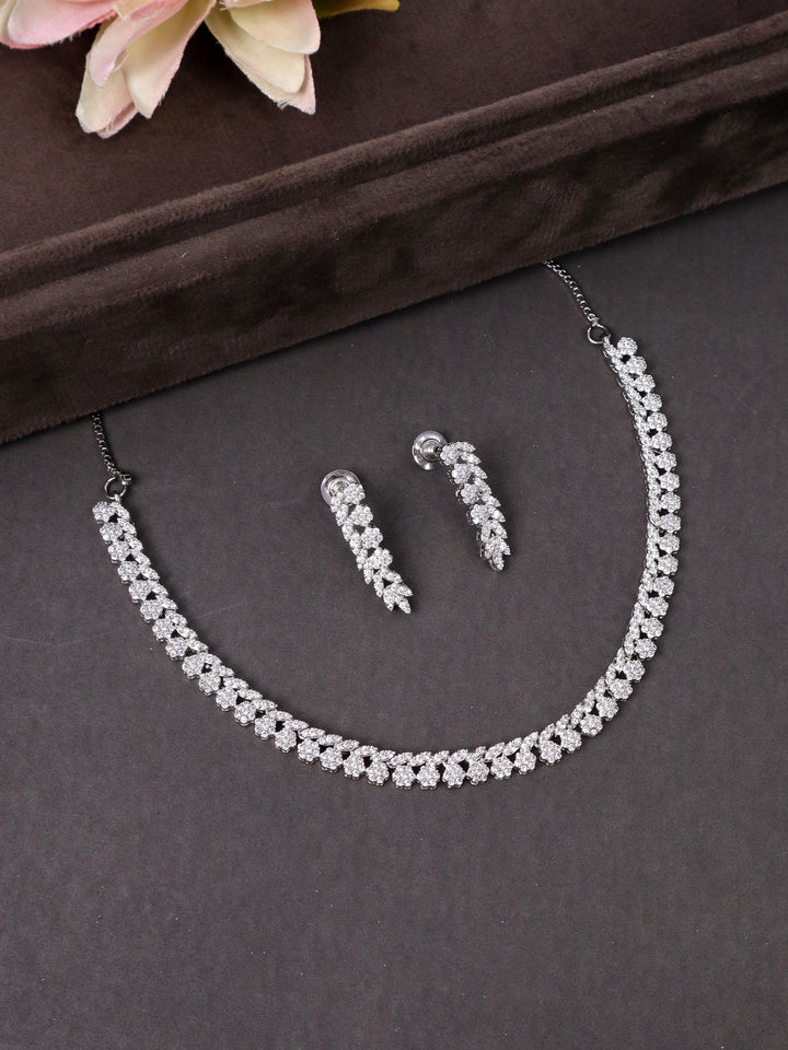 A closuep image of Floral Beads Diamond Necklace Set -3 by Live Some India on a black background 