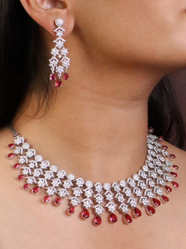 Girl wearing Gleaming Red Diamond Necklace Set by Live Some India