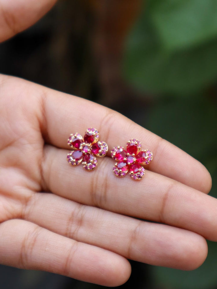 A closeup image of Gold Bordered Flower Earrings -1 by Live Some India 