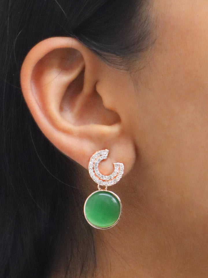  A closeup image of a girl wearing Green Forest Earrings -2 by Live Some India 