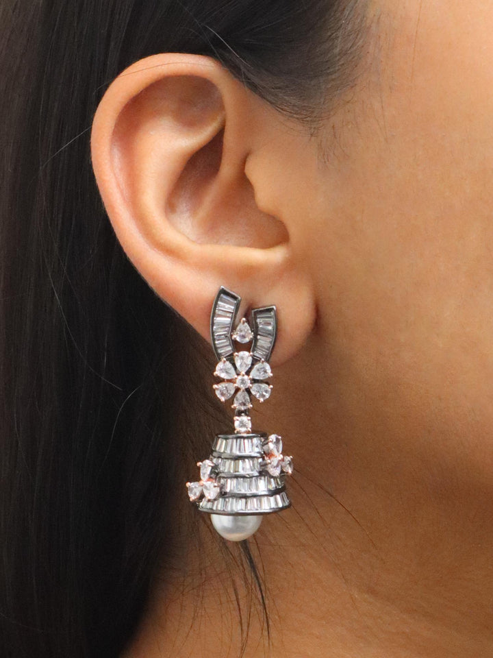 A closeup image of a girl wearing Halo Contemporary Earrings -1 by Live Some india 