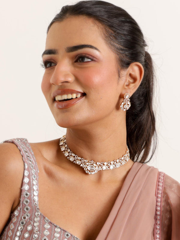 Model wearing Hiya Elegant Uncut Kudan Polki Necklace Set by Live Some India