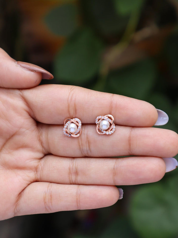 A closeup image of Intertwined Pearl Earrings -1 by Live Some India 