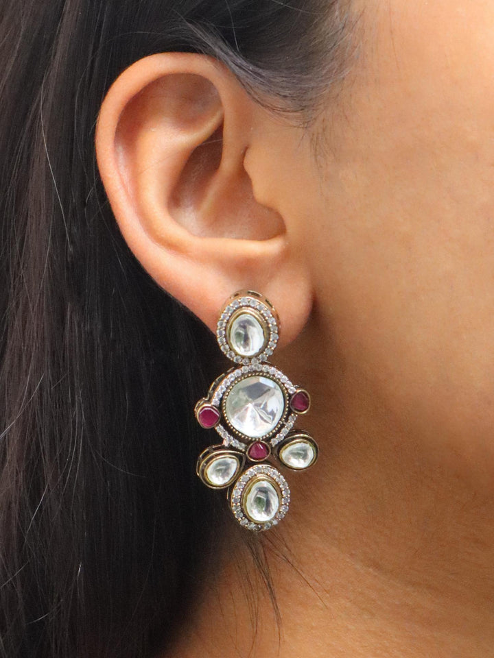 A closeup image of Jiya Kundan Polki Dangler Earrings -3 by Live Some India 