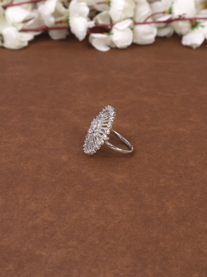 A closeup image of Kaashvi Diamond Ring -3 by Live Some India on a brown background 