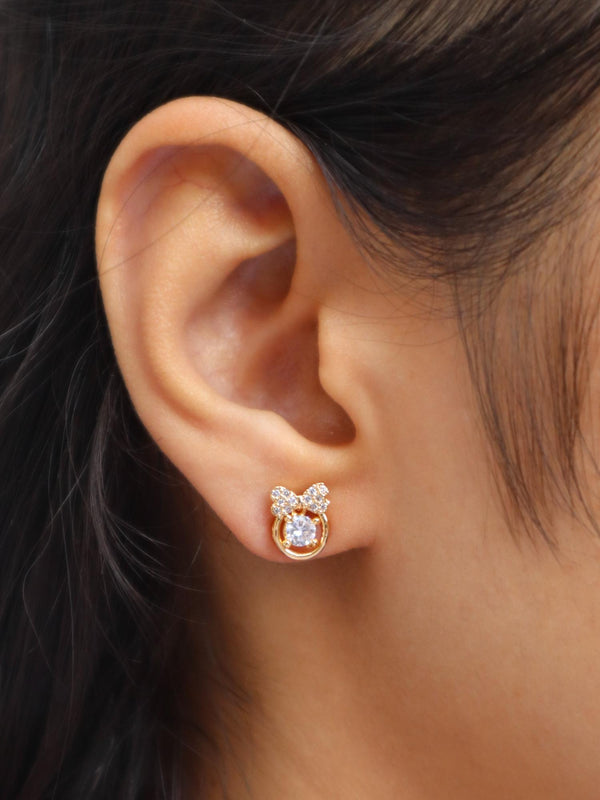 Girl wearing Kitty Heart Bow Diamond Earrings by Live Some India