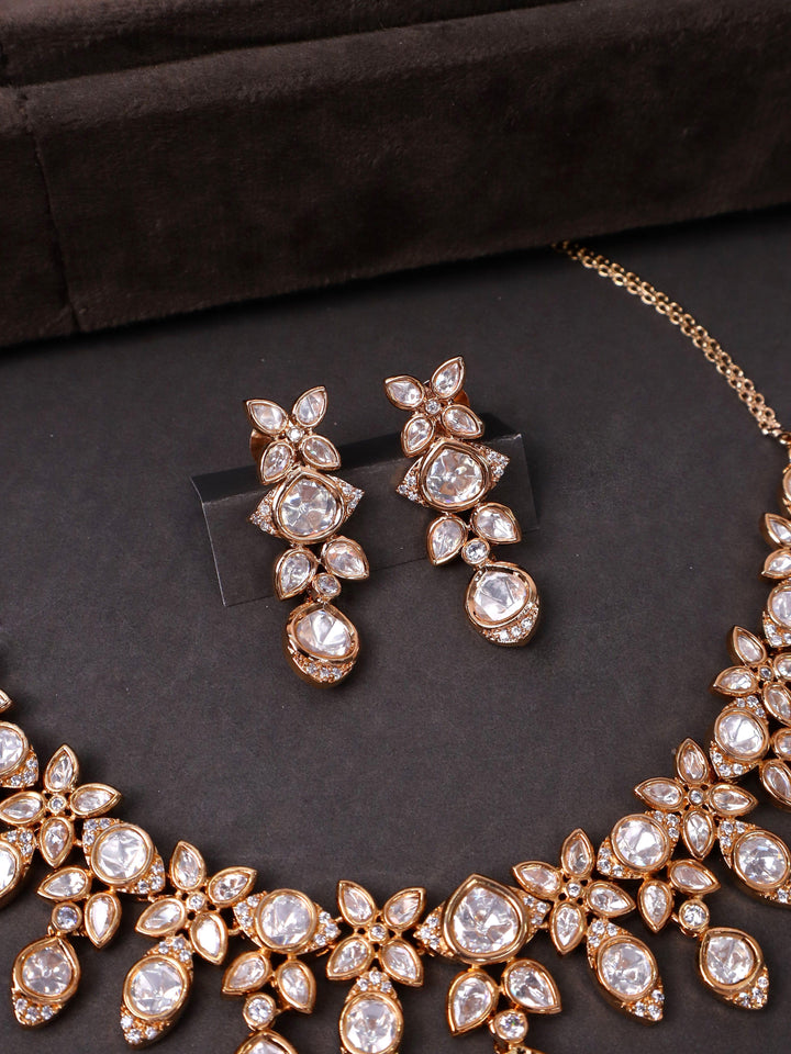 A closeup image of Krisha Diamond Necklace Set -2 by Live Some India on a black background 