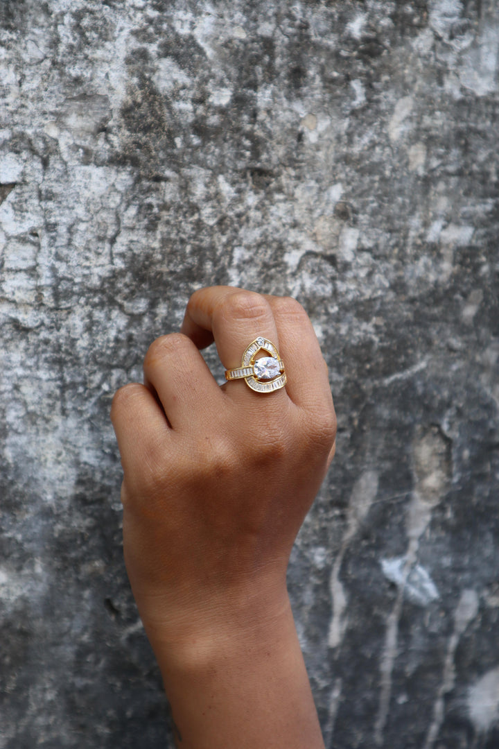 A closeup image of a girl weaing Krisha Diamond Ring -2 by Live Some India 