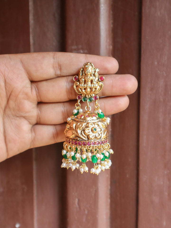 Laxmi Mata Antique Big Jhumka Temple Earrings by Live Some India
