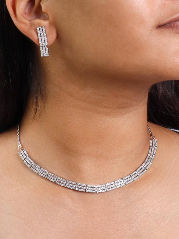 A closeup image of Layered Choker Diamond Necklace Set- by Live Some India 