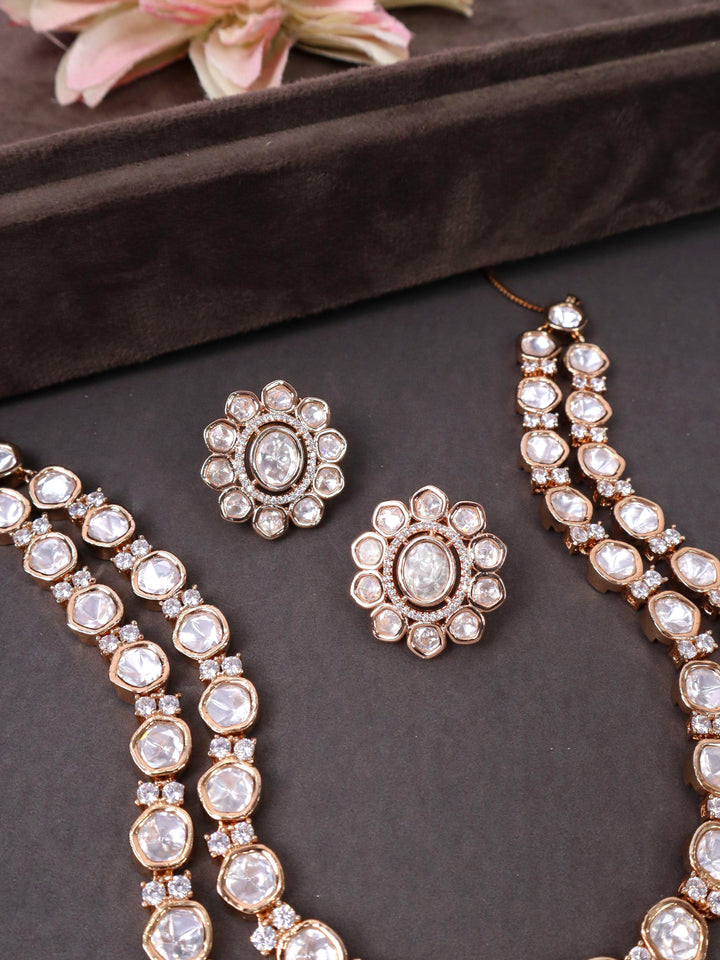 A closeup image of Layered Moissanite Kundan Polki Necklace Set -2 by Live Some India 