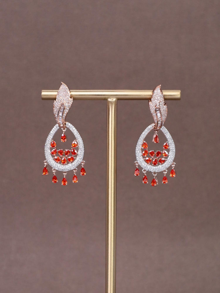 A closeup image of Leaf Drop Diamond Earrings by Live Some India 