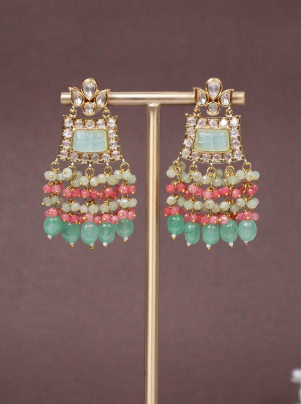 A closeup image of Lotus Drop Green Kundan Polki Dangler Earrings -2 by Live Some India 