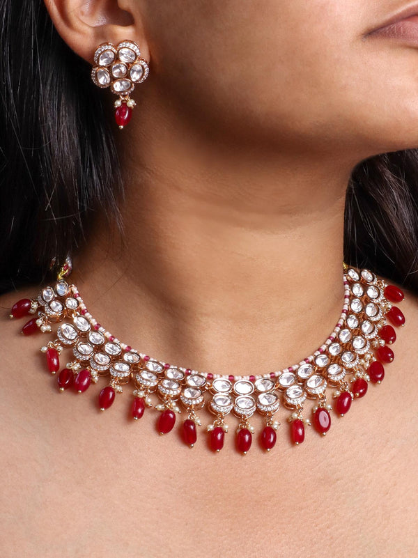 A closeup image of a girl wearing Maya Kundan Polki Necklace Set -2 by Live Some India 