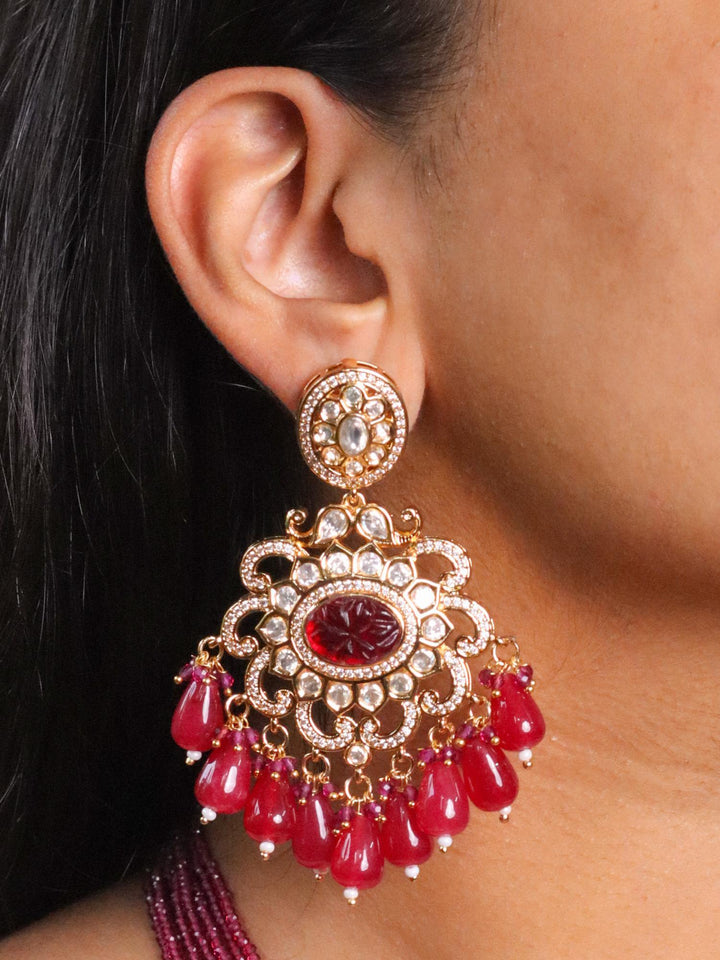 A closeup image of Mayur Kundan Polki Earrings  by Live Some India 