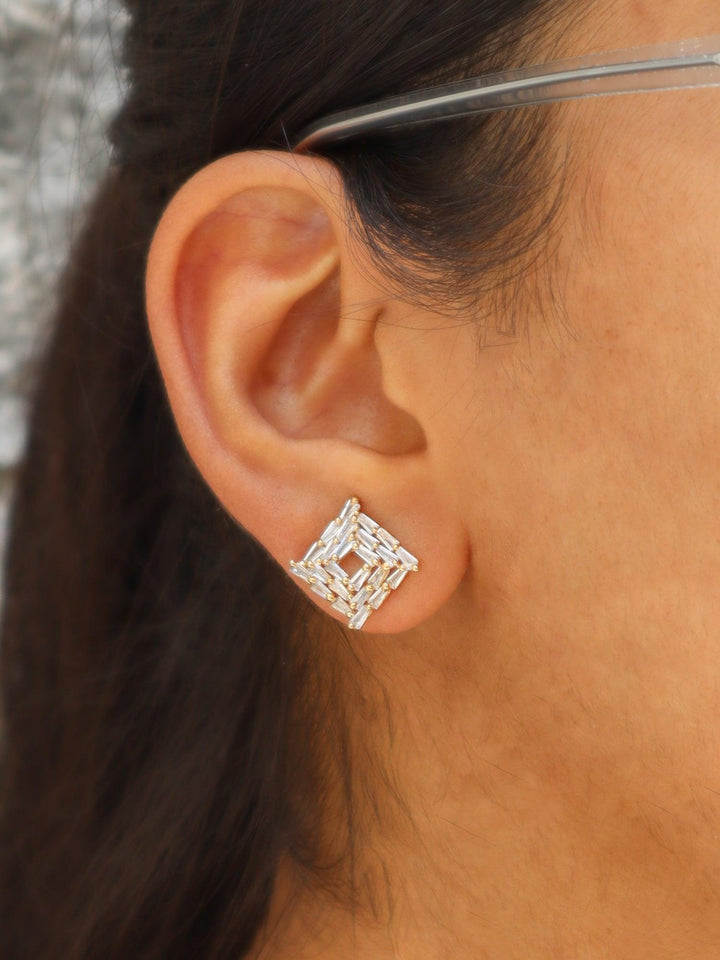 A closeup image of Maze of Sparkle Earrings by Live some India 