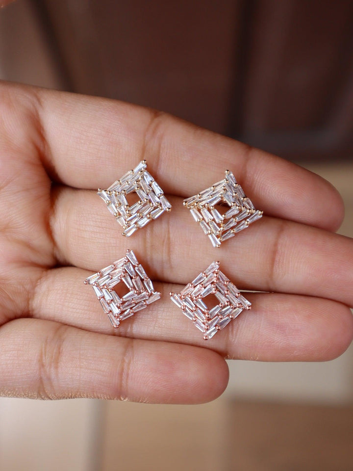 A closeup image of Maze of Sparkle Earrings by Live some India showing its variants