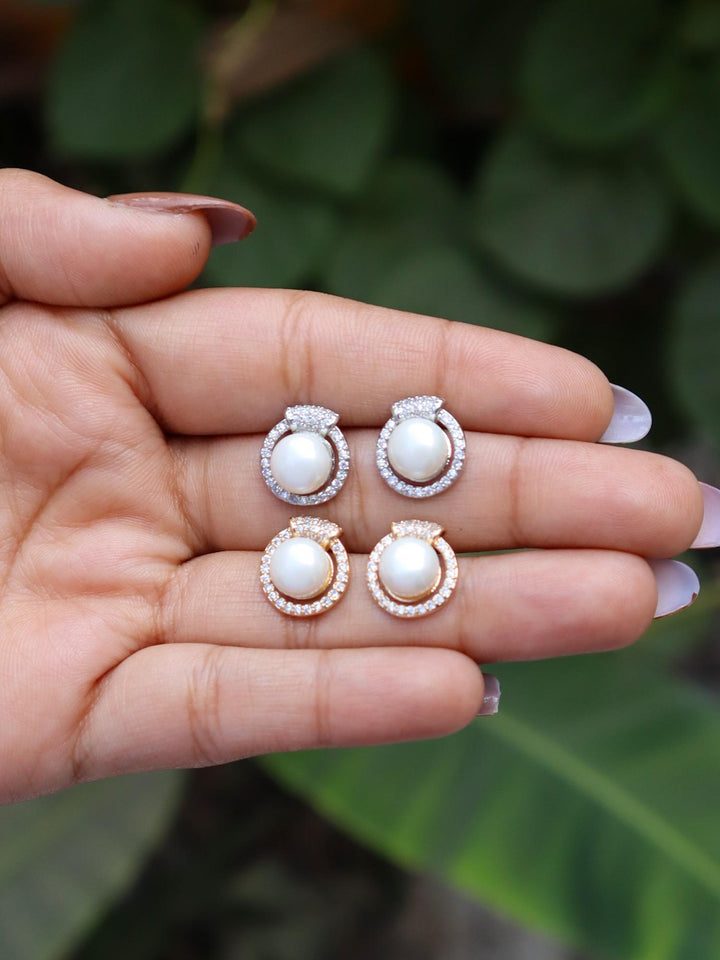 A closeup image of Milky Pearl Earrings -1 by Live Some India 