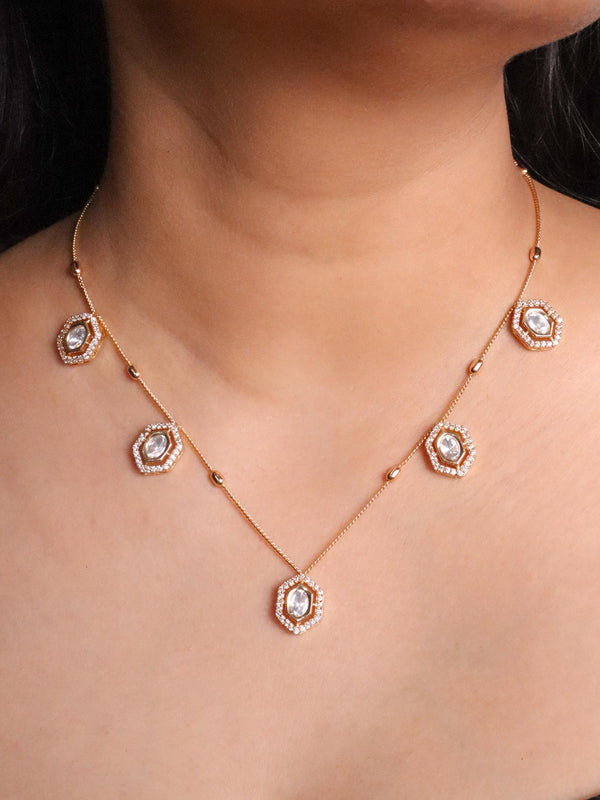Close Image of Minimalist Kundan Polki Chain Necklace by Live Some India